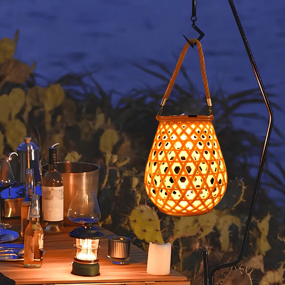 Woven Lantern Solar-Powered USB-C Rechargeable Dusk-To-Dawn Sensor