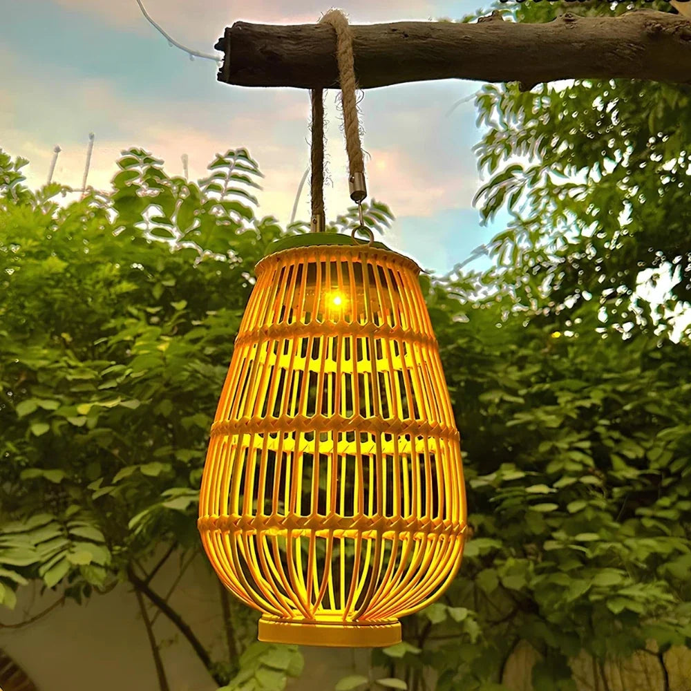 Woven Lantern Solar-Powered USB-C Rechargeable Dusk-To-Dawn Sensor