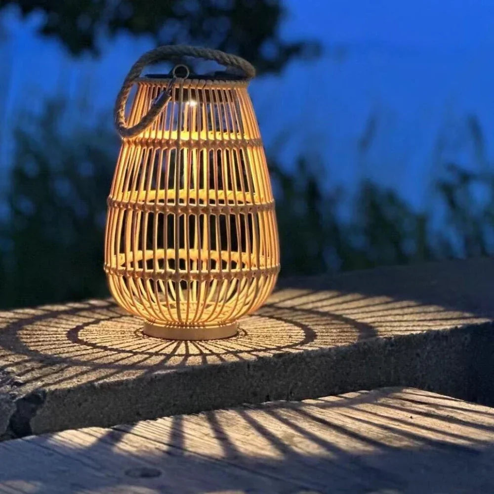 Woven Lantern Solar-Powered USB-C Rechargeable Dusk-To-Dawn Sensor