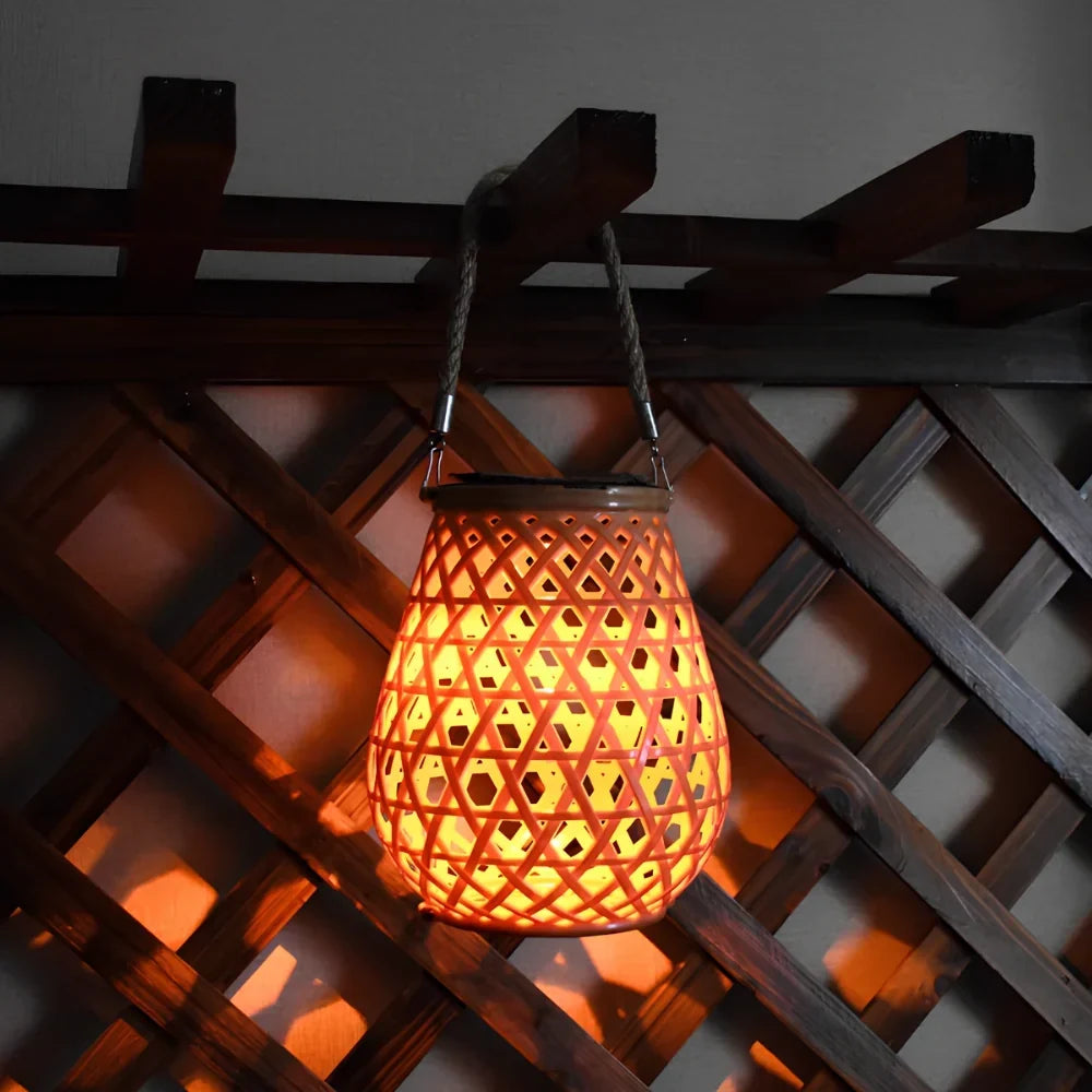 Woven Lantern Solar-Powered USB-C Rechargeable Dusk-To-Dawn Sensor
