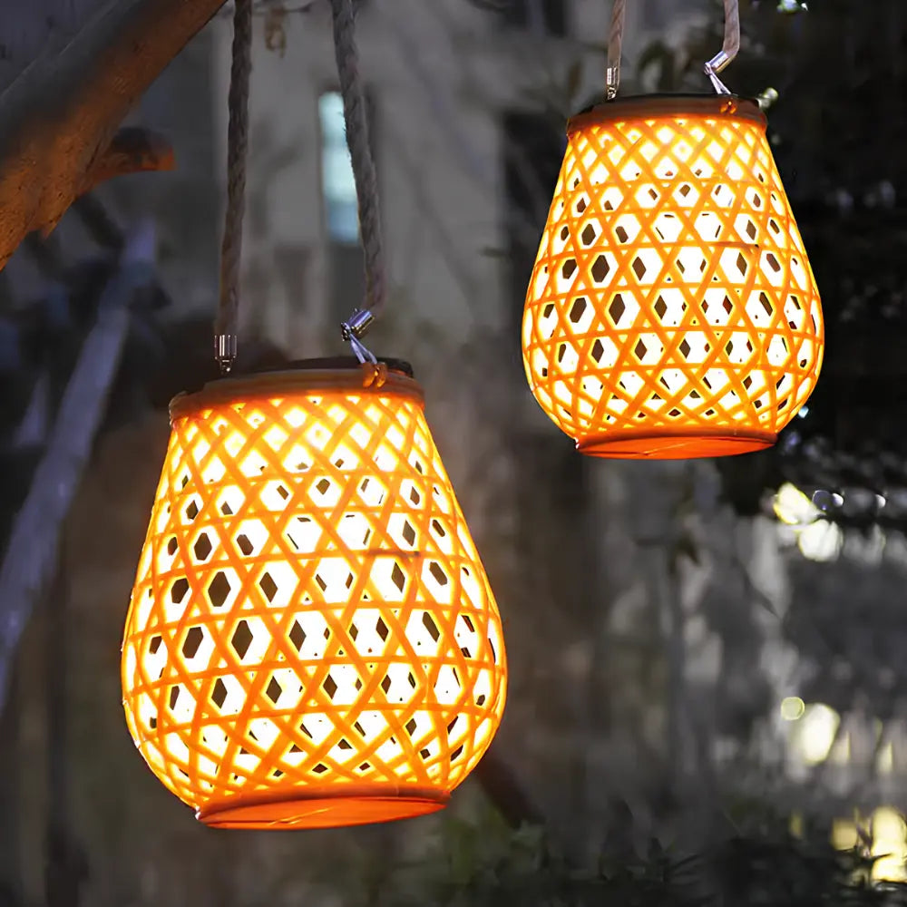 Woven Lantern Solar-Powered USB-C Rechargeable Dusk-To-Dawn Sensor