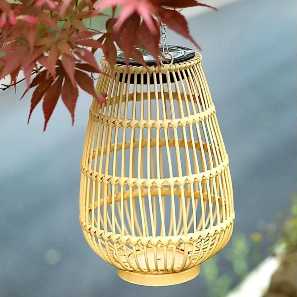 Woven Lantern Solar-Powered USB-C Rechargeable Dusk-To-Dawn Sensor
