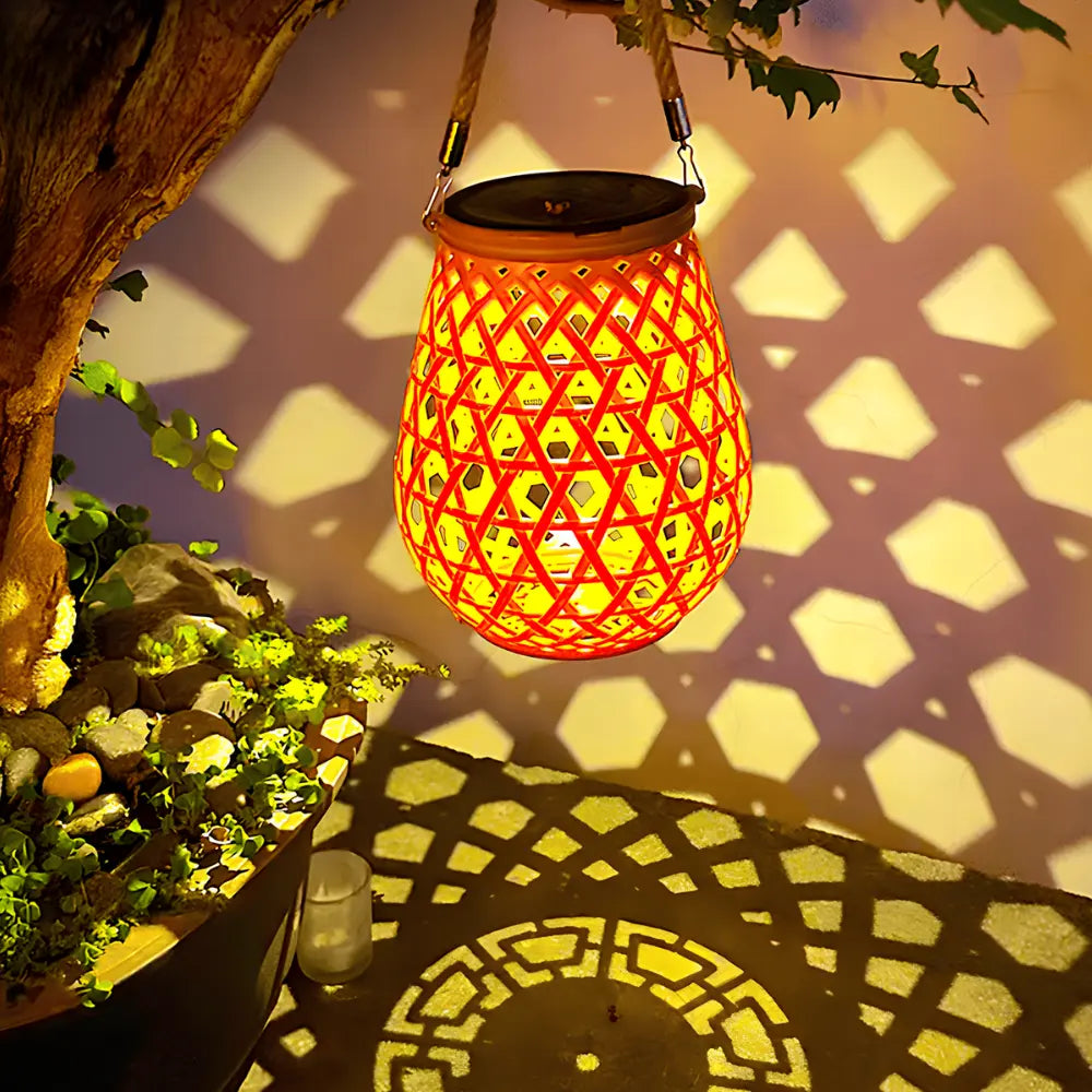 Woven Lantern Solar-Powered USB-C Rechargeable Dusk-To-Dawn Sensor