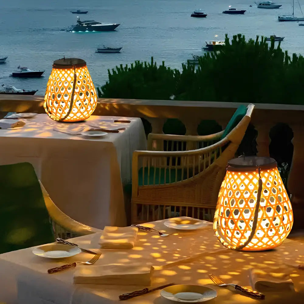 Woven Lantern Solar-Powered USB-C Rechargeable Dusk-To-Dawn Sensor