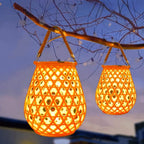 Woven Lantern Solar-Powered USB-C Rechargeable Dusk-To-Dawn Sensor