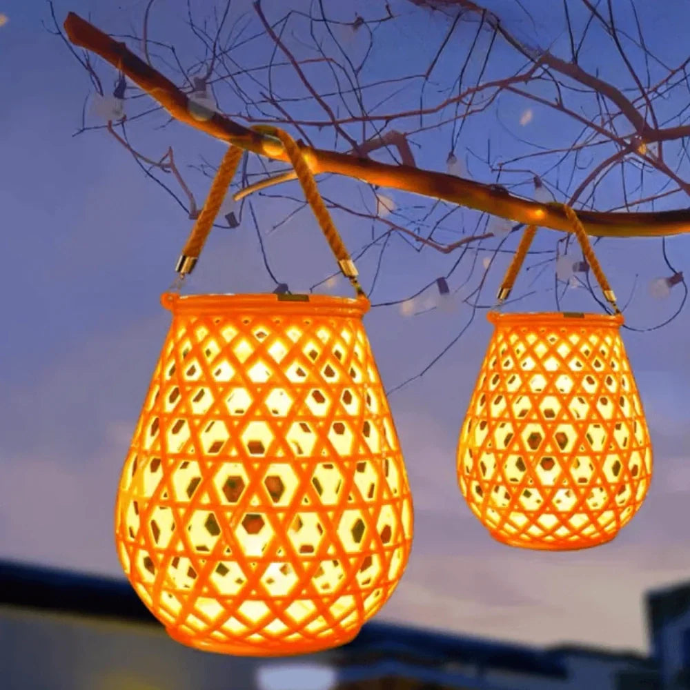 Woven Lantern Solar-Powered USB-C Rechargeable Dusk-To-Dawn Sensor