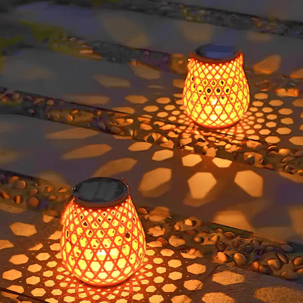 Woven Lantern Solar-Powered USB-C Rechargeable Dusk-To-Dawn Sensor