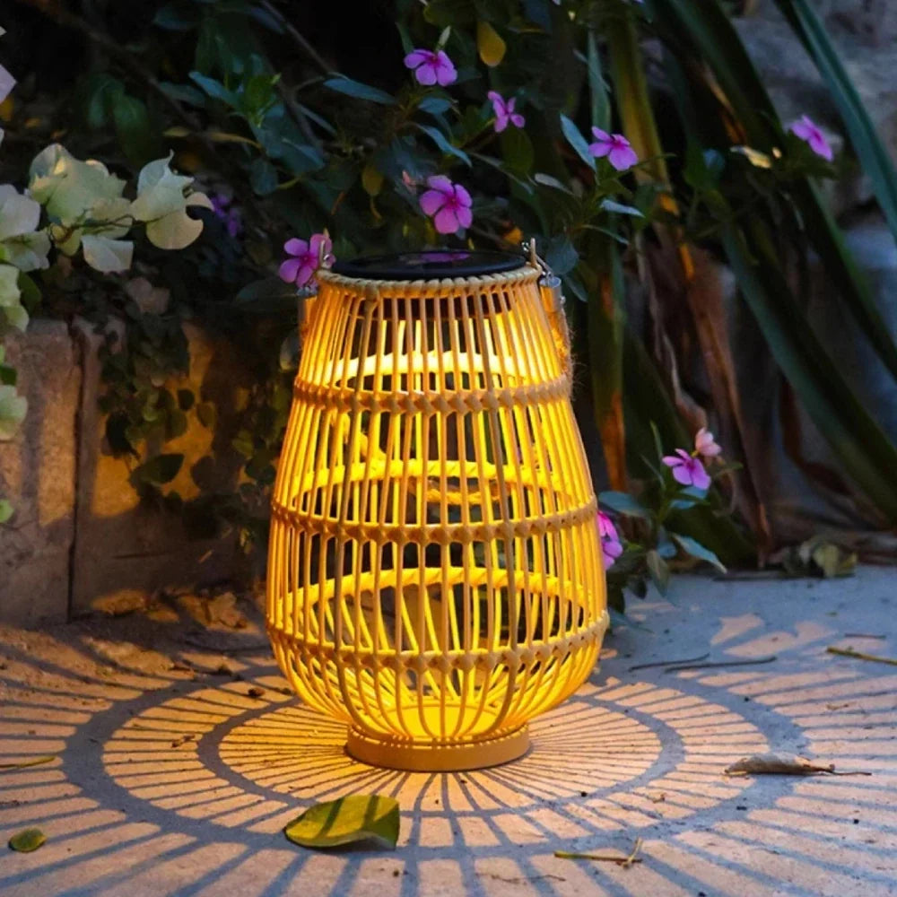 Woven Lantern Solar-Powered USB-C Rechargeable Dusk-To-Dawn Sensor