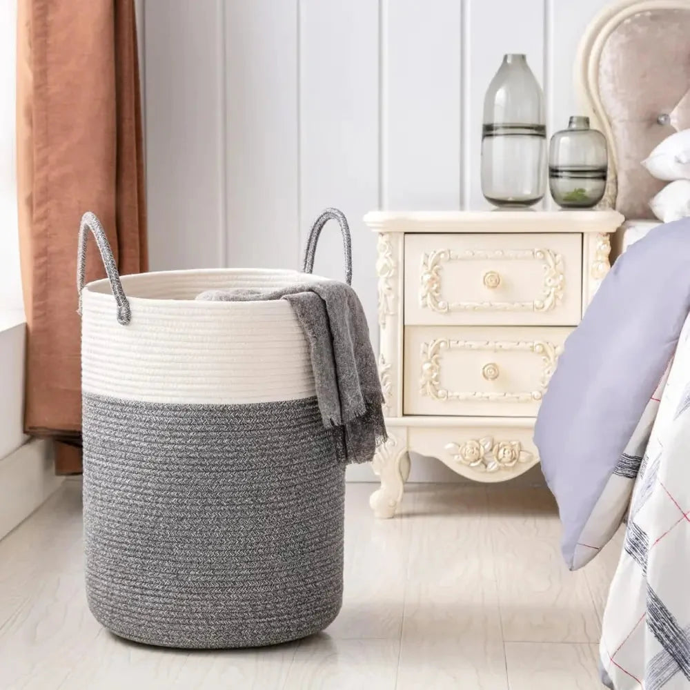 Woven Laundry Basket Braided Cotton Foldable 58L