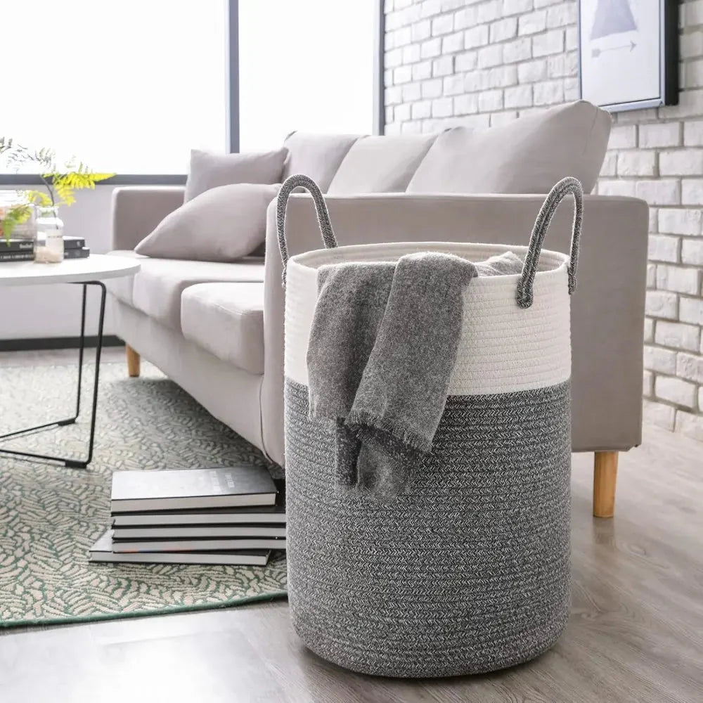 Woven Laundry Basket Braided Cotton Foldable 58L