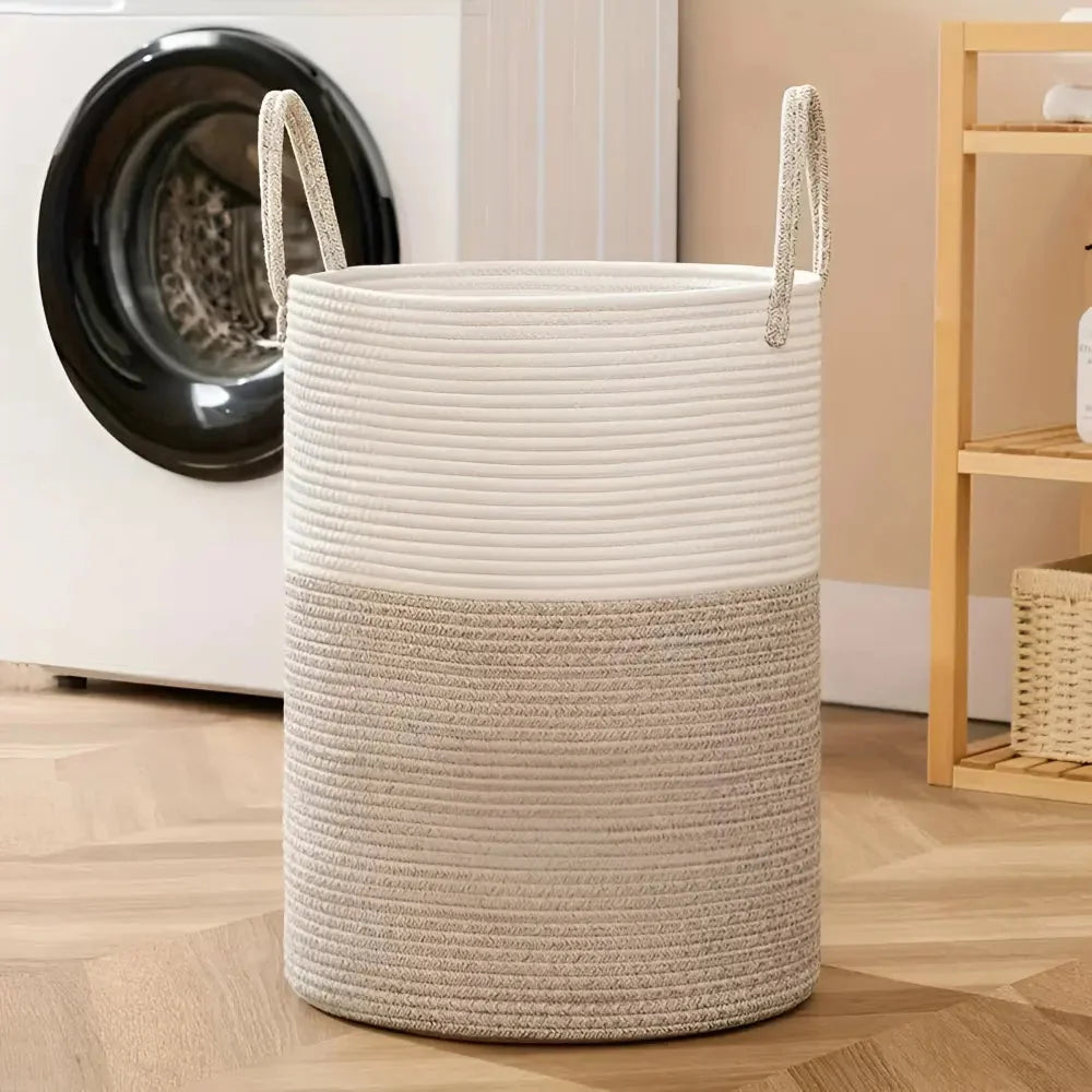 Woven Laundry Basket Braided Cotton Foldable 58L