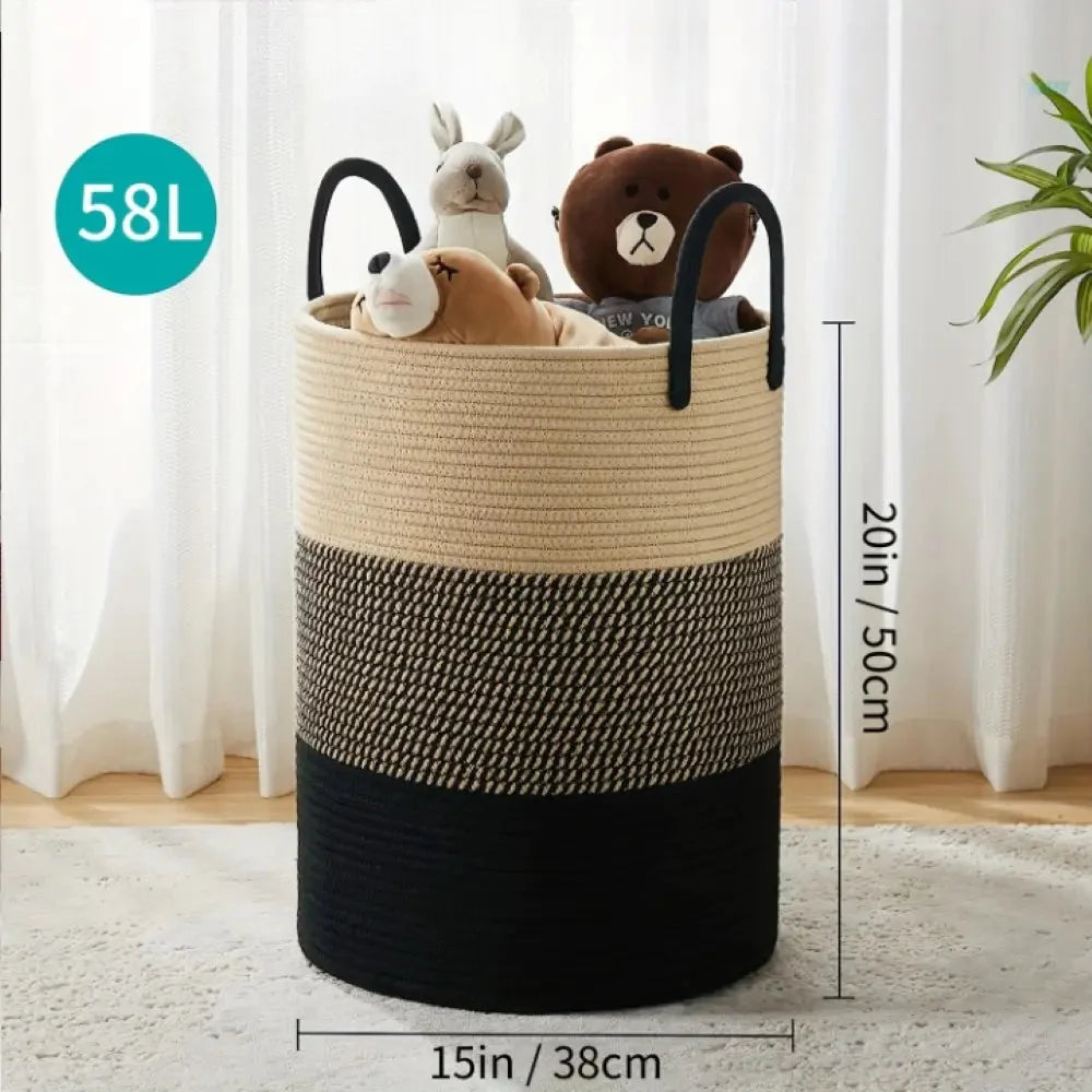 Woven Laundry Basket Braided Cotton Foldable 58L