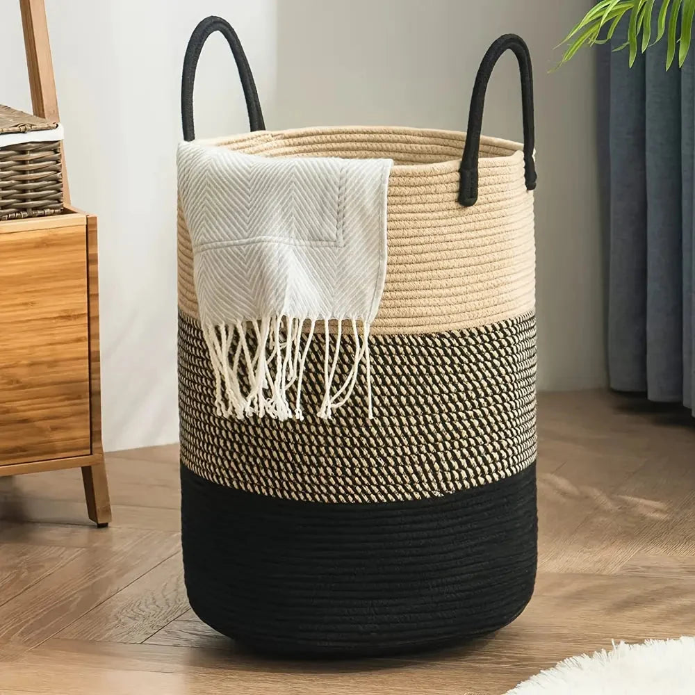 Woven Laundry Basket Braided Cotton Foldable 58L