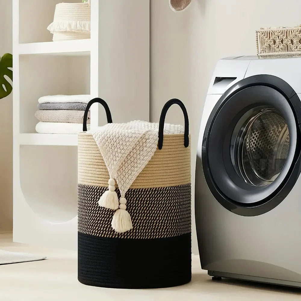 Woven Laundry Basket Braided Cotton Foldable 58L
