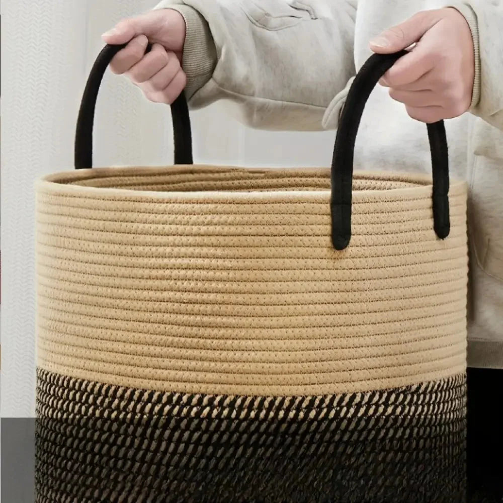 Woven Laundry Basket Braided Cotton Foldable 58L