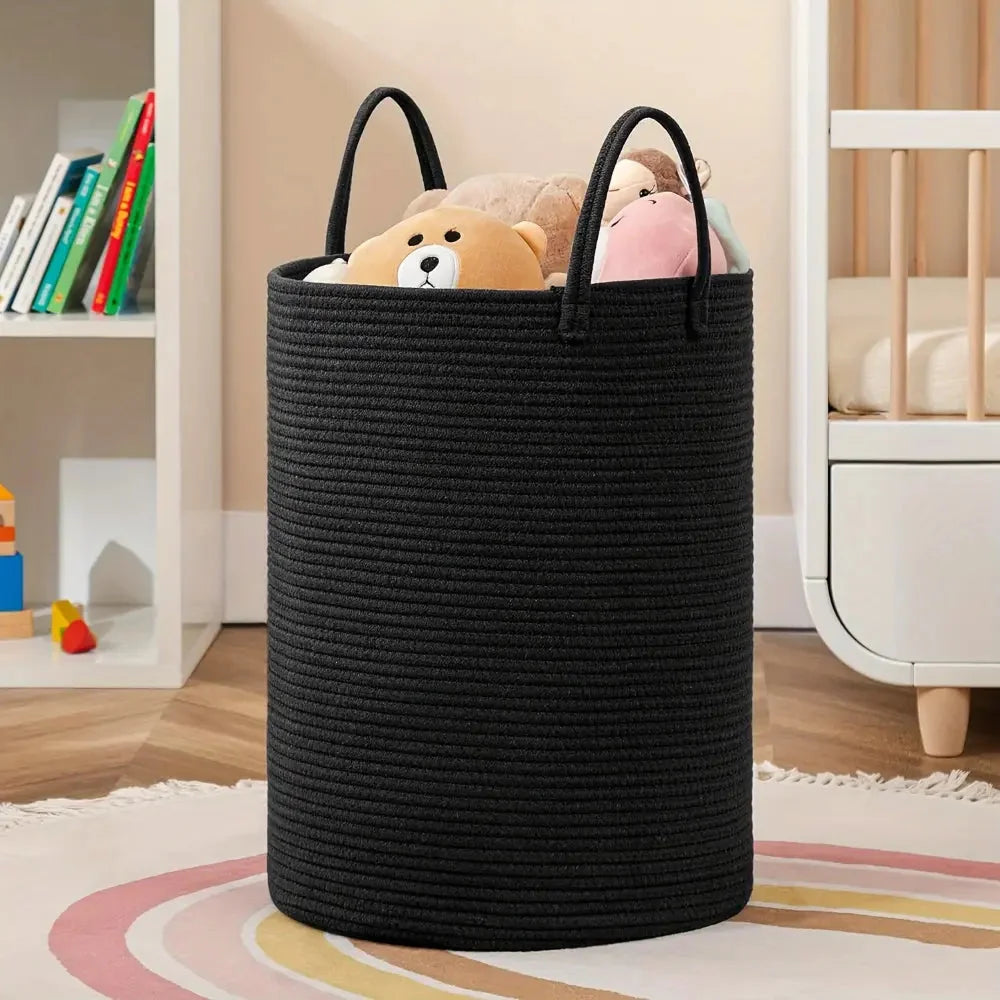 Woven Laundry Basket Braided Cotton Foldable 58L