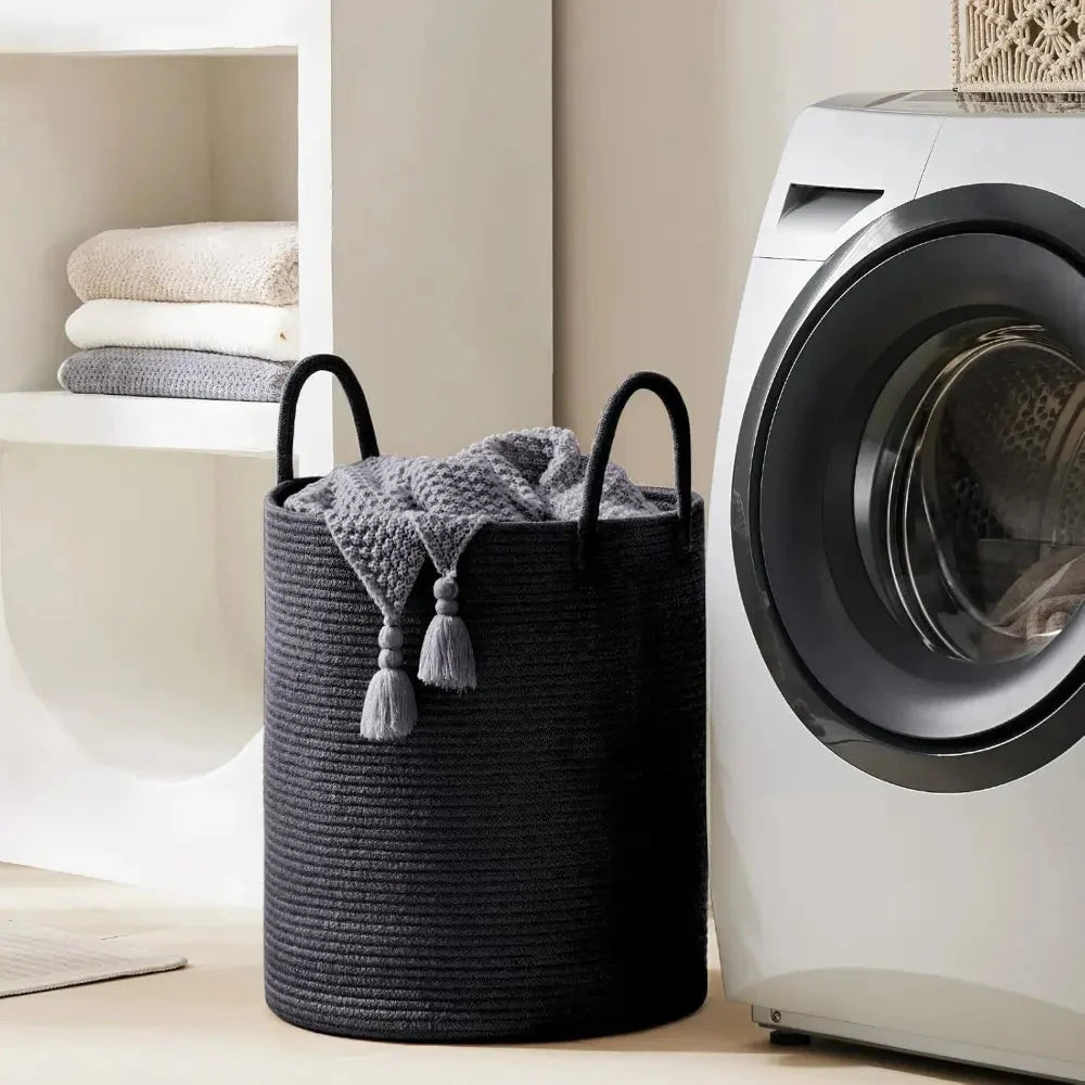 Woven Laundry Basket Braided Cotton Foldable 58L