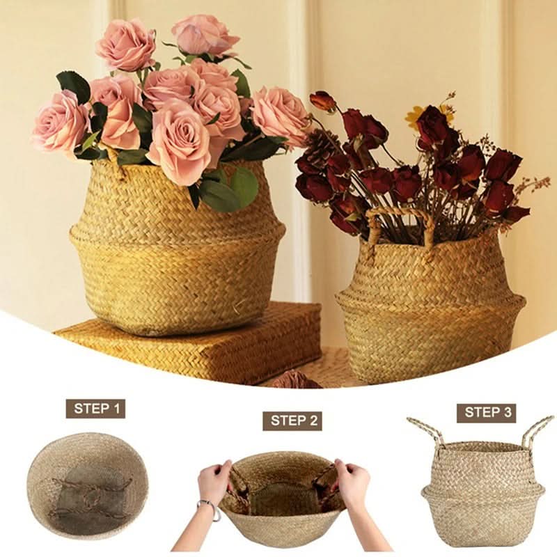 Woven Storage Basket Handwoven Seagrass Foldable