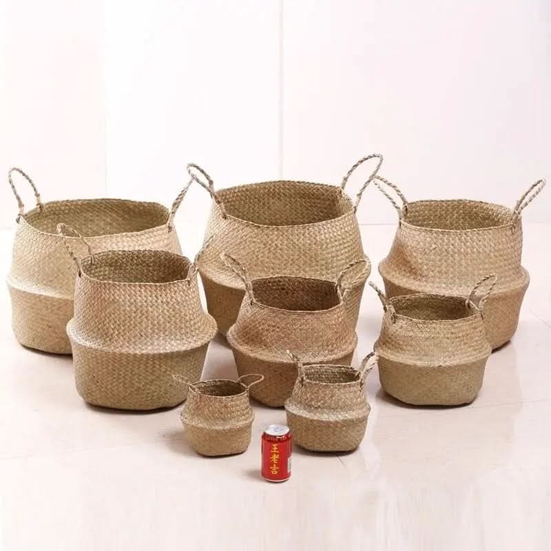 Woven Storage Basket Handwoven Seagrass Foldable