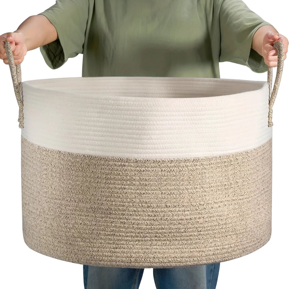 Woven Storage Basket Polyester Machine Washable Sturdy Handles