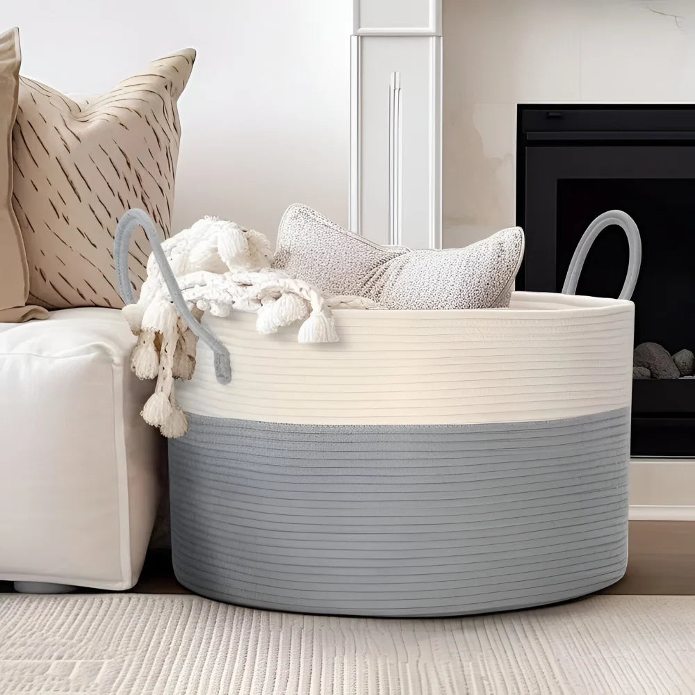 Woven Storage Basket Polyester Machine Washable Sturdy Handles