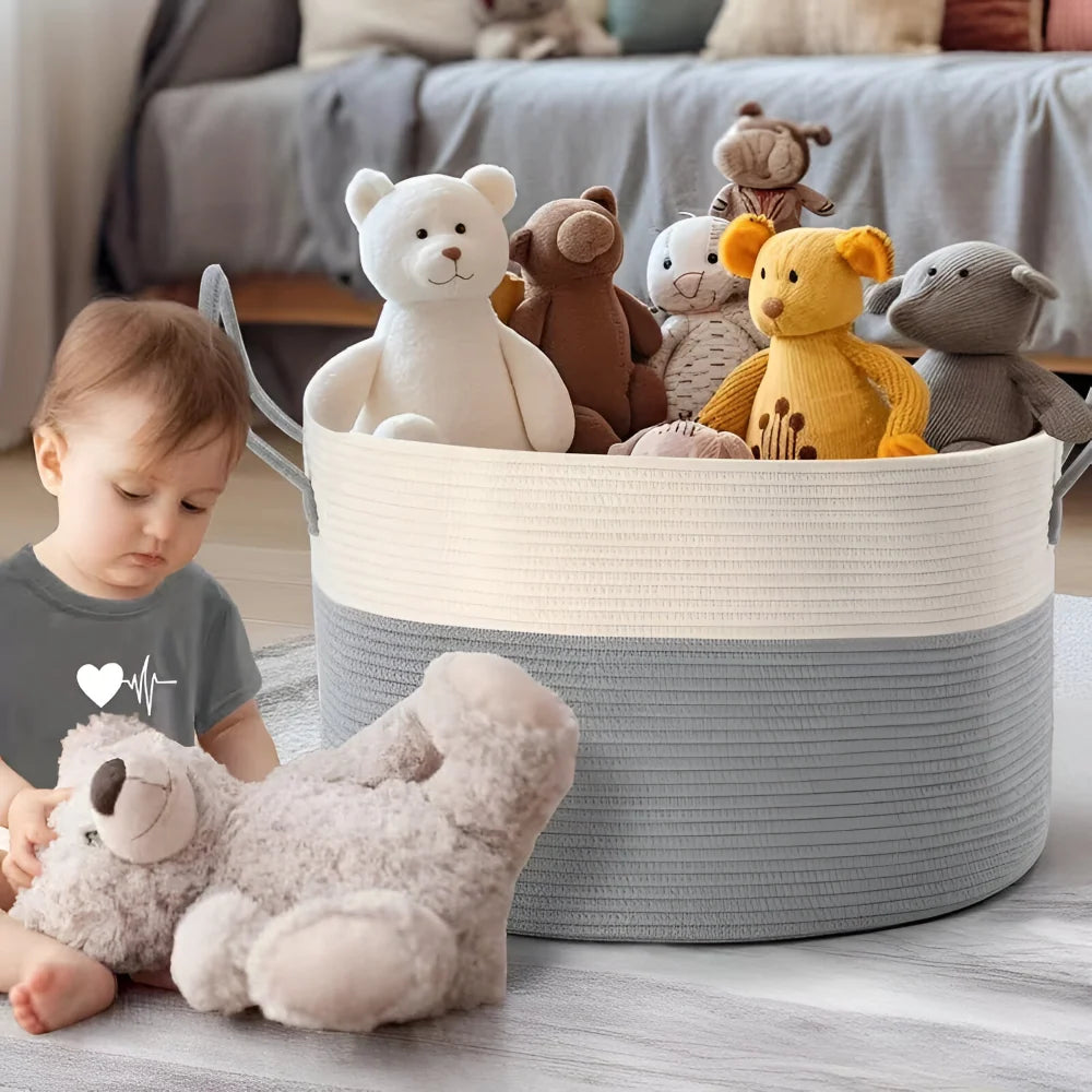 Woven Storage Basket Polyester Machine Washable Sturdy Handles
