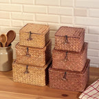 Woven Storage Basket Seagrass Hinged Lid & Wooden Lever Lock