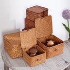 Woven Storage Basket Seagrass Hinged Lid & Wooden Lever Lock