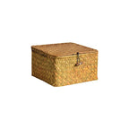 Woven Storage Basket Seagrass Hinged Lid & Wooden Lever Lock