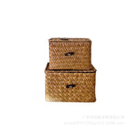 Woven Storage Basket Seagrass Hinged Lid & Wooden Lever Lock