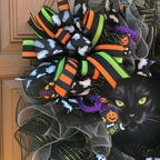 Wreath Black Cat LED Illuminated Battery Operated 40cm