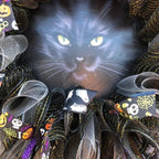 Wreath Black Cat LED Illuminated Battery Operated 40cm