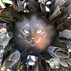 Wreath Black Cat LED Illuminated Battery Operated 40cm