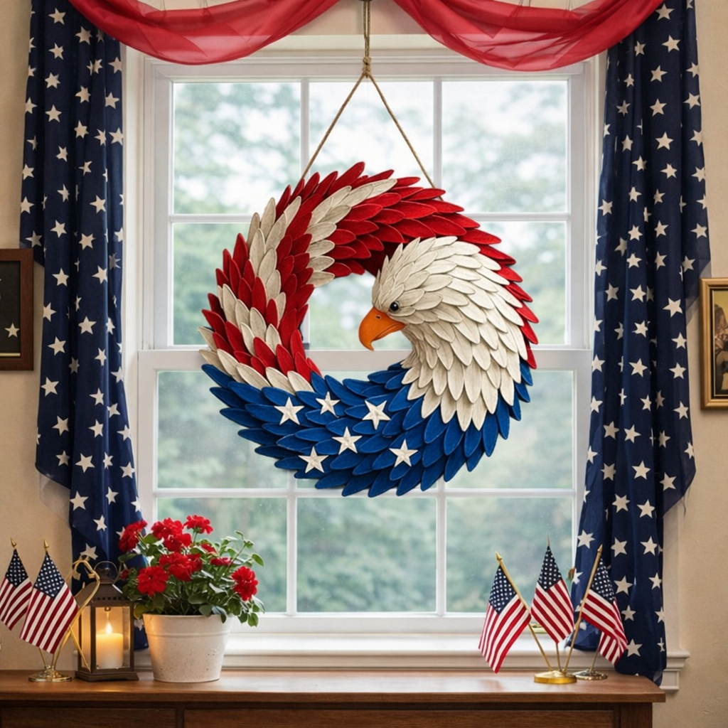 Wreath Eagle-Themed Evergreen 11.8 Inch Indoor & Outdoor