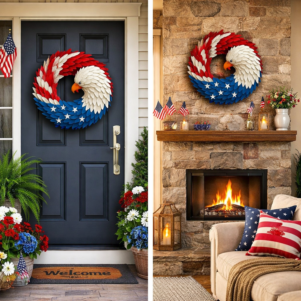Wreath Eagle-Themed Evergreen 11.8 Inch Indoor & Outdoor