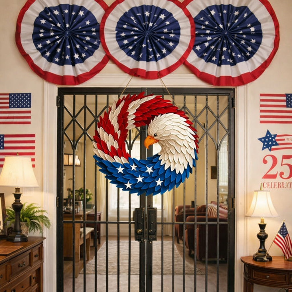 Wreath Eagle-Themed Evergreen 11.8 Inch Indoor & Outdoor