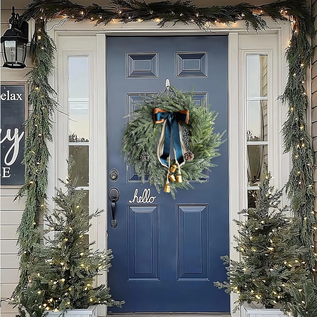 Wreath Faux Evergreen 18 Inch Ribbon & Bells