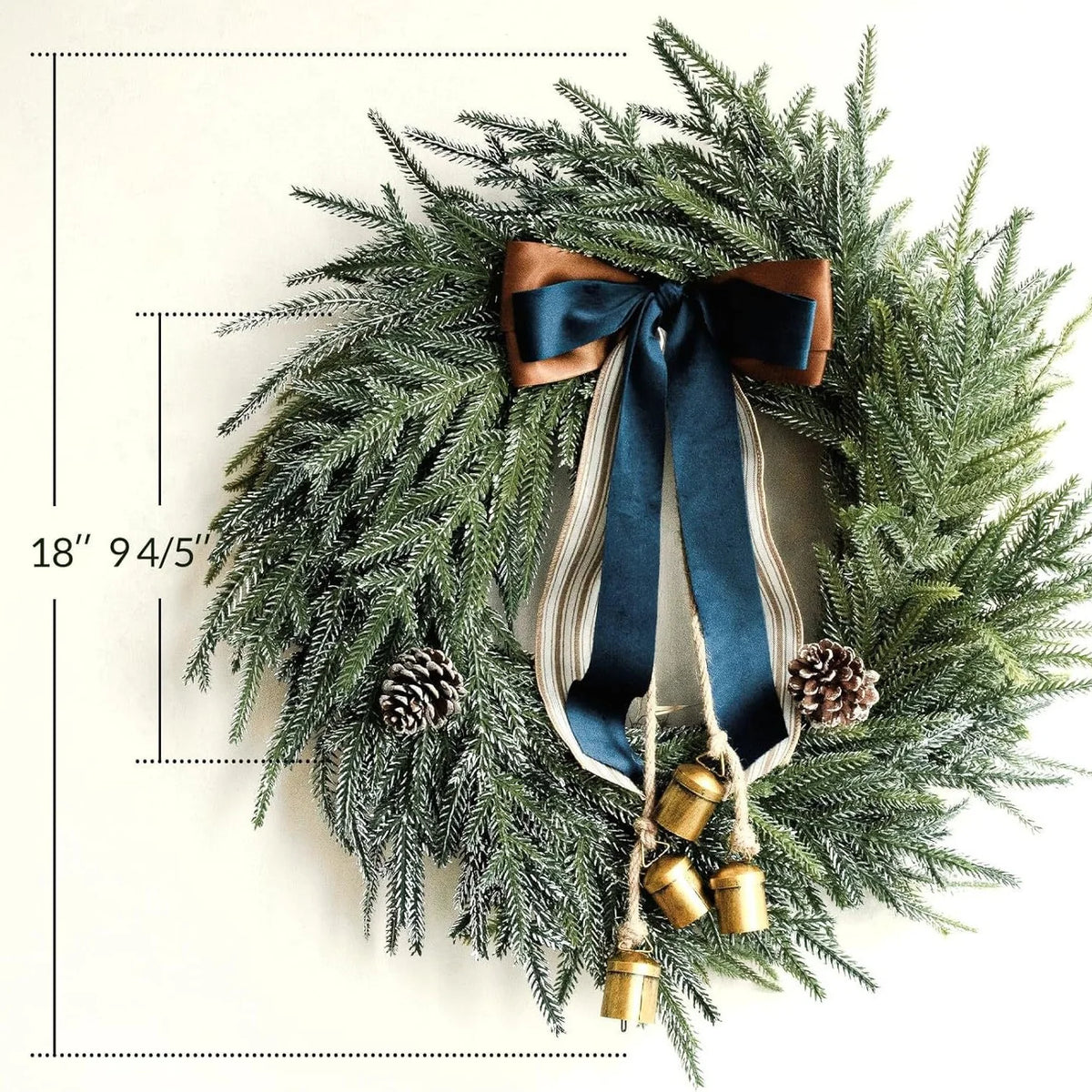Wreath Faux Evergreen 18 Inch Ribbon & Bells