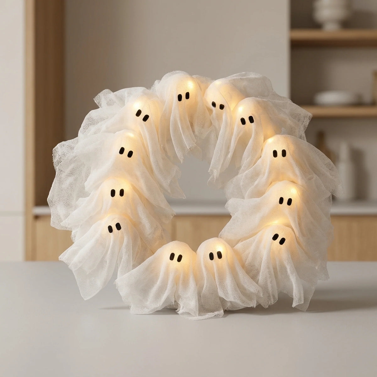 Wreath Glow-In-The-Dark Ghost Battery-Free