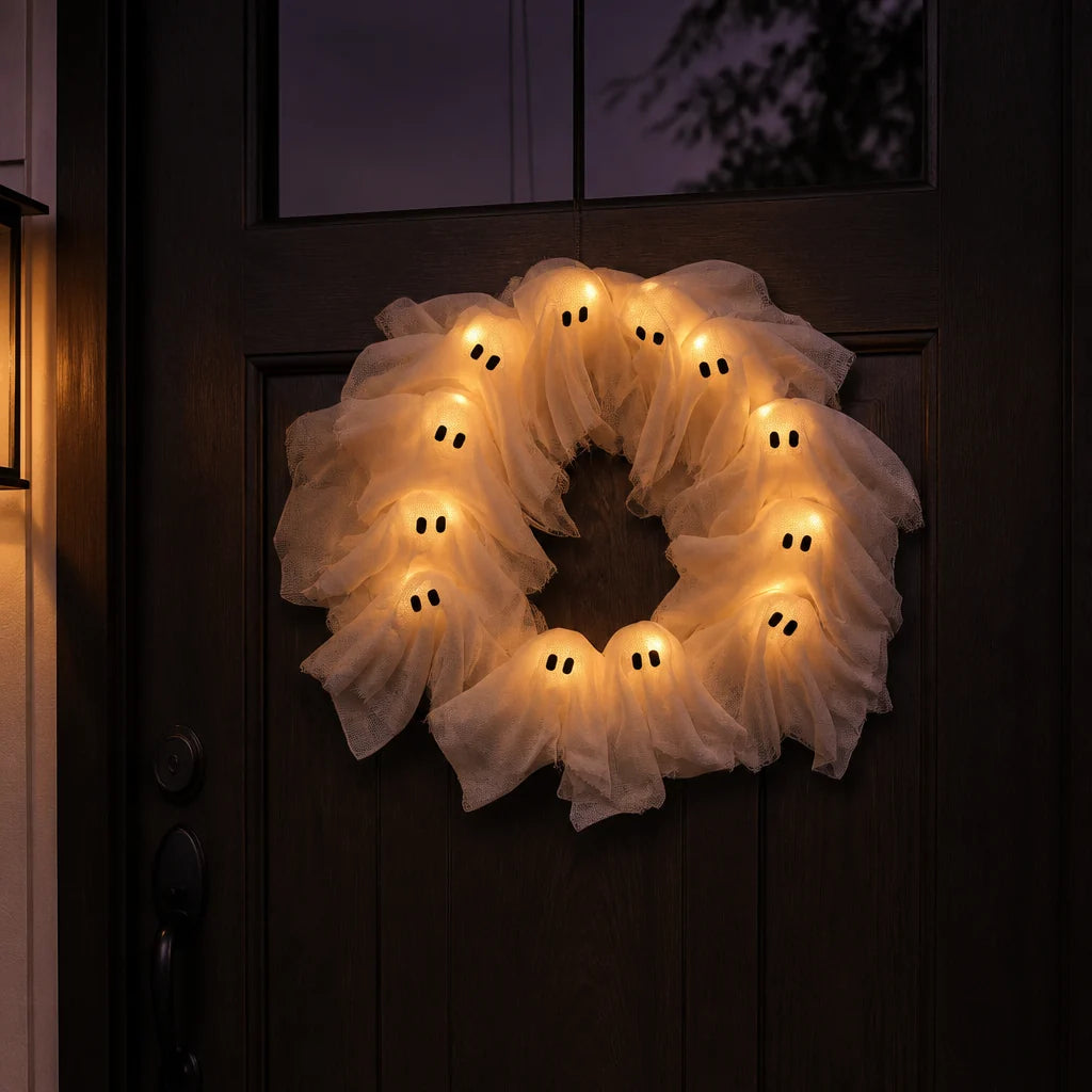 Wreath Glow-In-The-Dark Ghost Battery-Free
