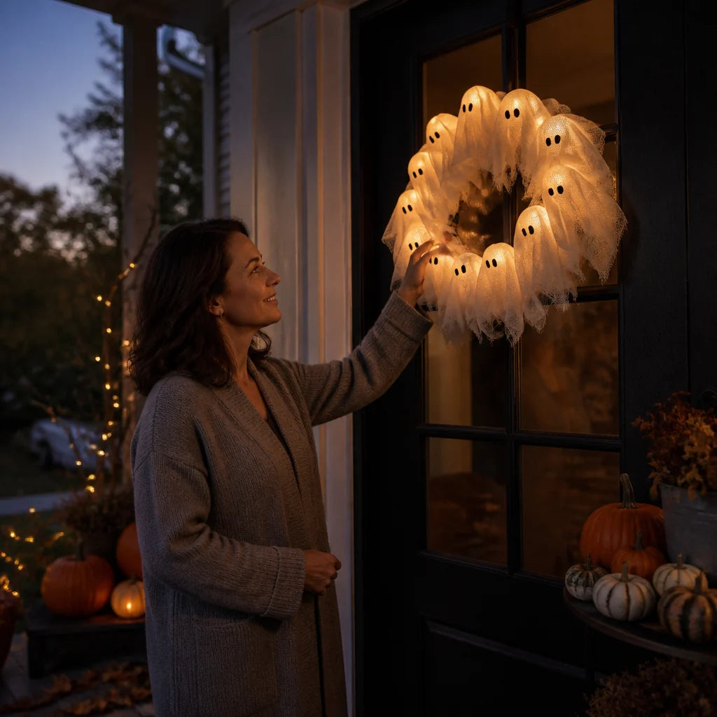 Wreath Glow-In-The-Dark Ghost Battery-Free
