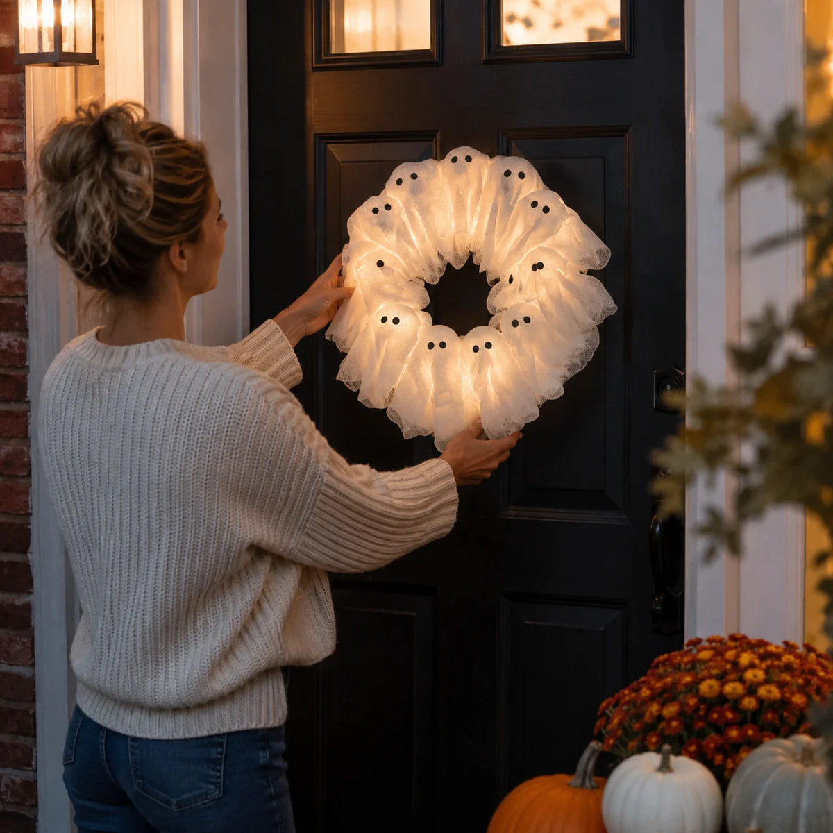 Wreath Glow-In-The-Dark Ghost Battery-Free
