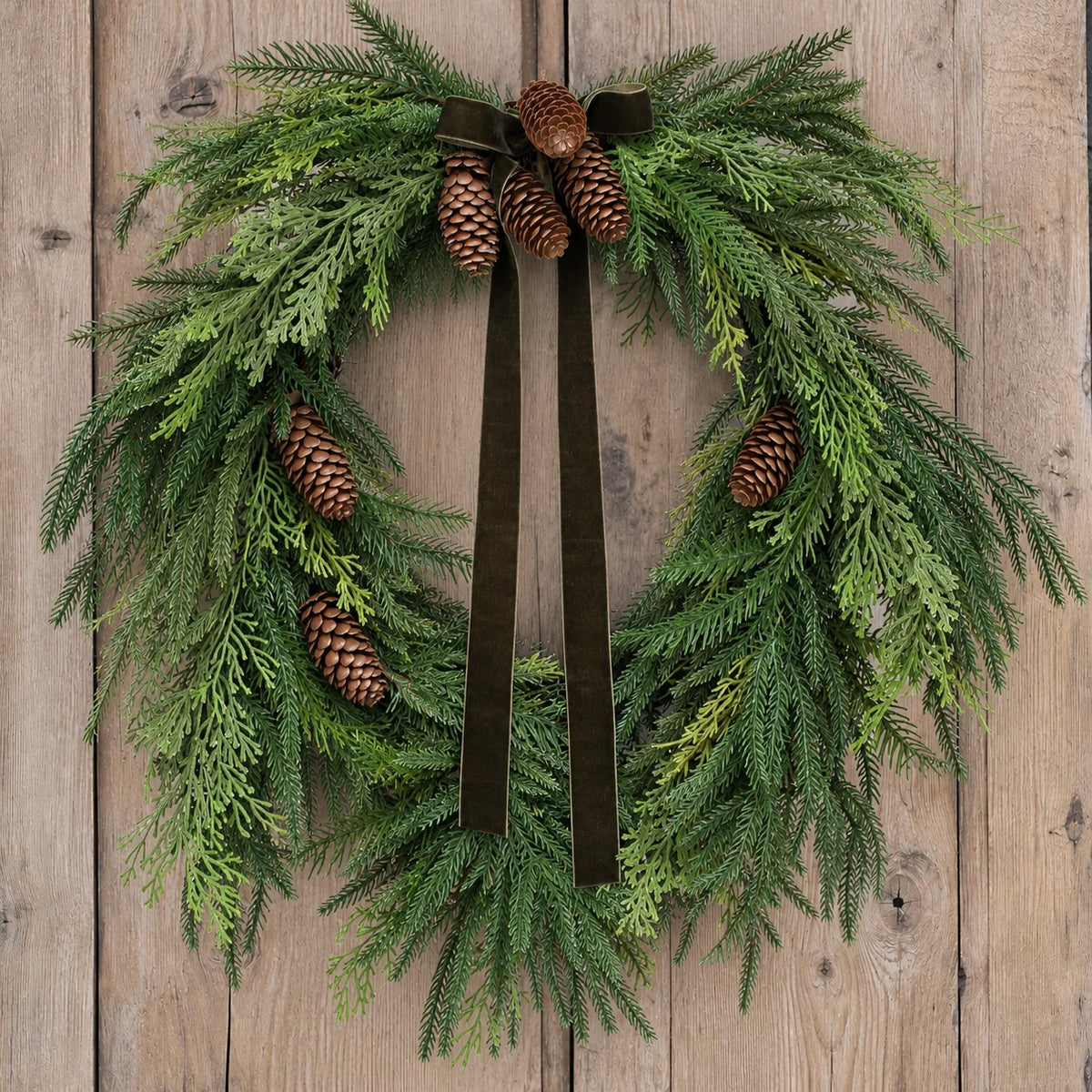 Wreath Heart Shaped Pine With Pinecones & Hunter Green Ribbon
