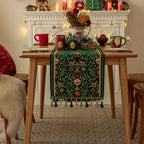Wrinkle & Fade-Resistant Polyester Botanical Table Runner With Tassels