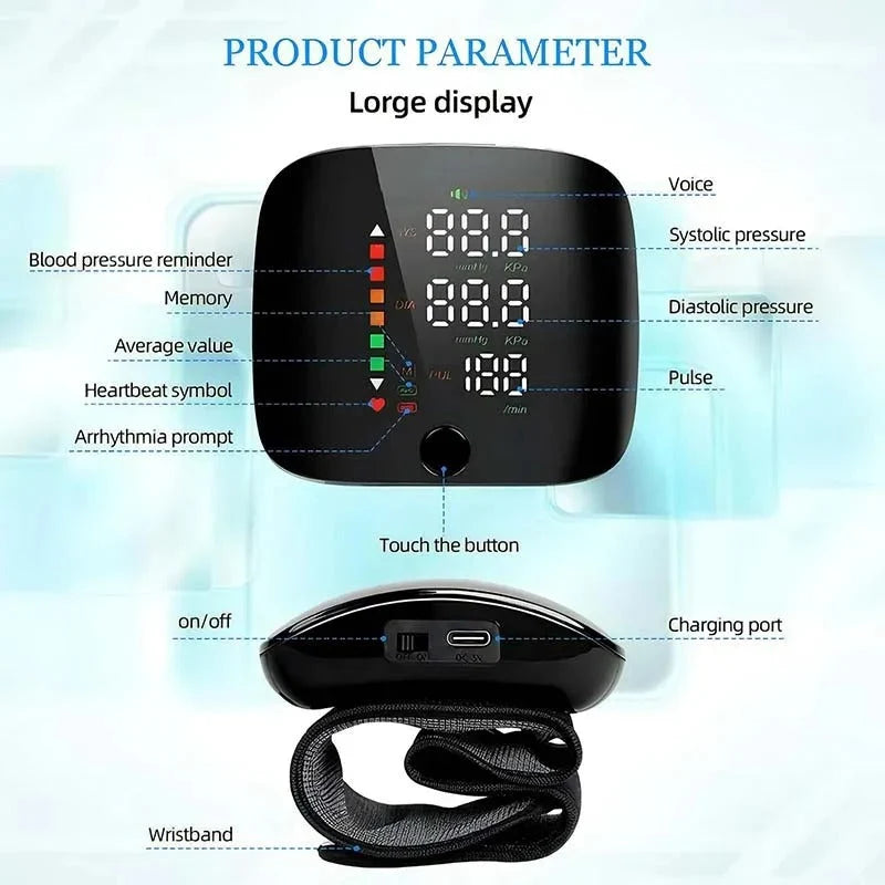 Wrist Blood Pressure Monitor Large LCD & Voice Alerts