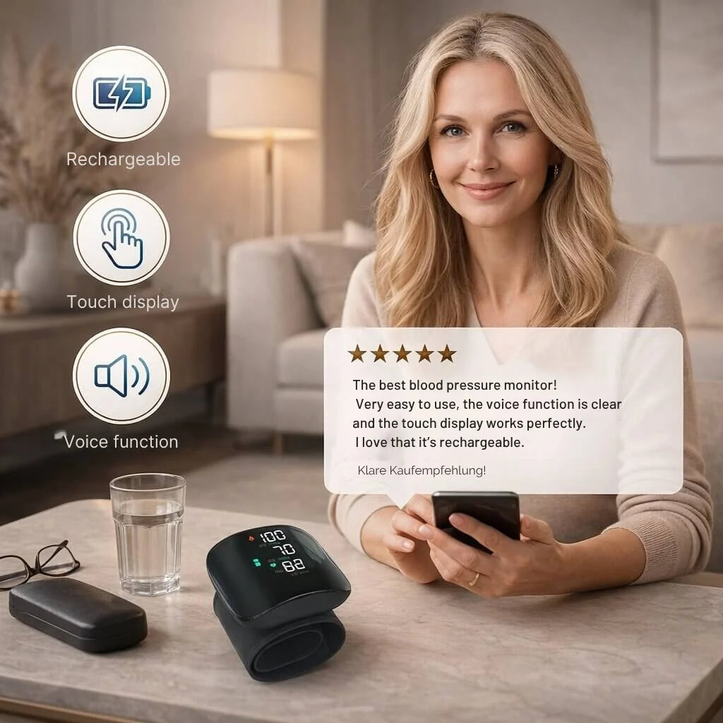 Wrist Blood Pressure Monitor Touchscreen & Voice USB Rechargeable