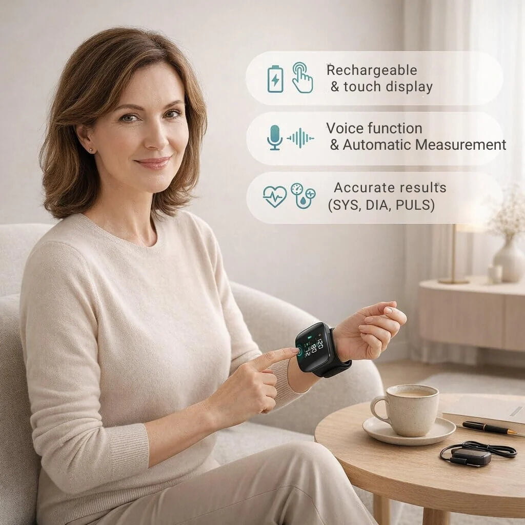 Wrist Blood Pressure Monitor Touchscreen & Voice USB Rechargeable
