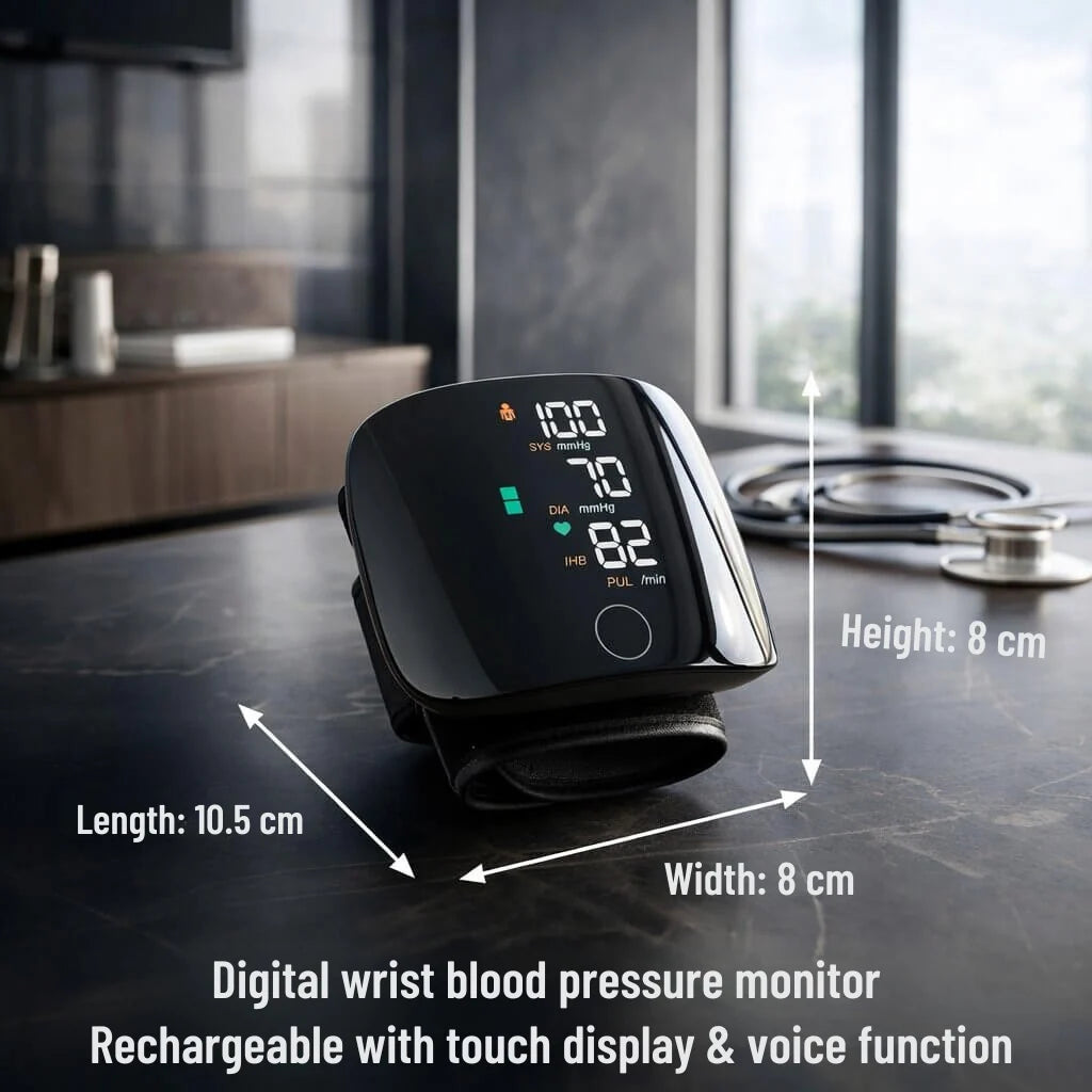 Wrist Blood Pressure Monitor Touchscreen & Voice USB Rechargeable