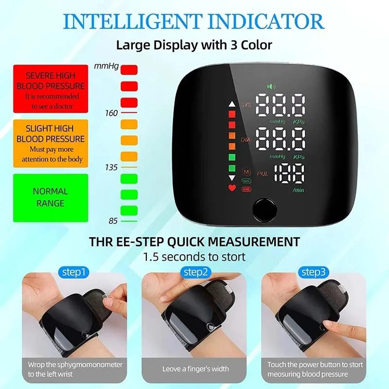 Wrist Blood Pressure Monitor USB-C Rechargeable 2-User Voice Readout