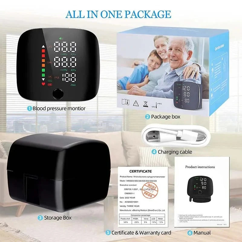 Wrist Blood Pressure Monitor USB-C Rechargeable 2-User Voice Readout